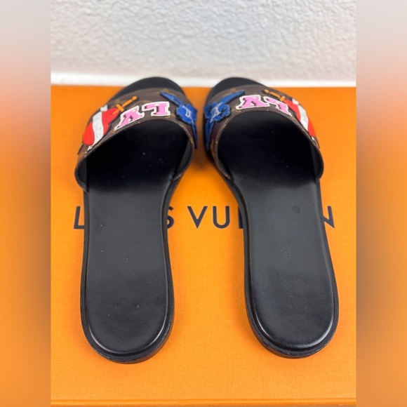 Louis Vuitton Brown Canvas Love Logo Slide Flats Size 37 - Picture 8 of 12